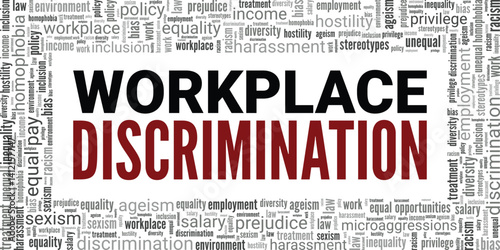 Workplace Discrimination word cloud conceptual design isolated on white background.