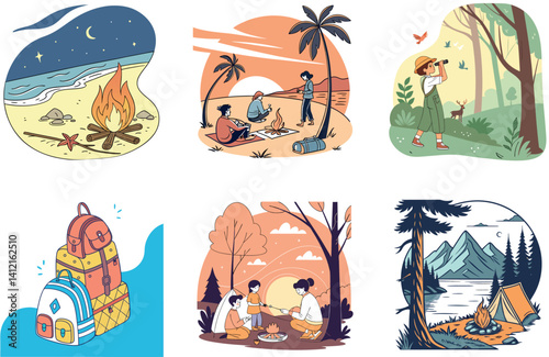 Camping Bundle. Apocalyptic City Destruction Collection Illustrations