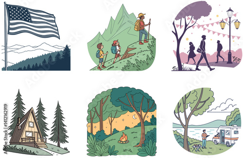 Camping Bundle. Electric Outlet Safety Collection Illustrations