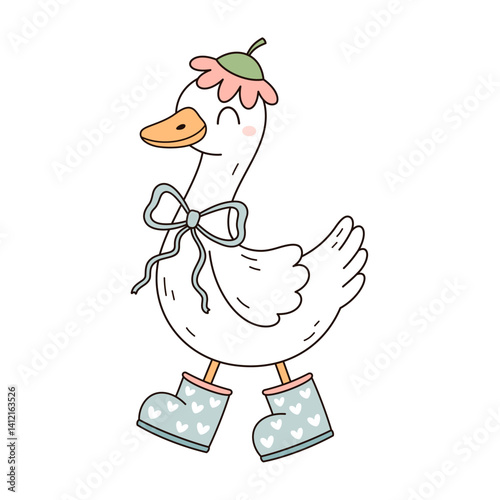 Cute silly goose clipart, isolated cartoon character. Silly goose on the loose. Silly goose meme shirt. Funny goose, hand drawn vector illustration in flat style.
