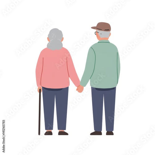 Sweet elderly couple holding hands. Happy old man and woman standing together. Senior people love concept for greeting card, valentine day, wedding anniversary.