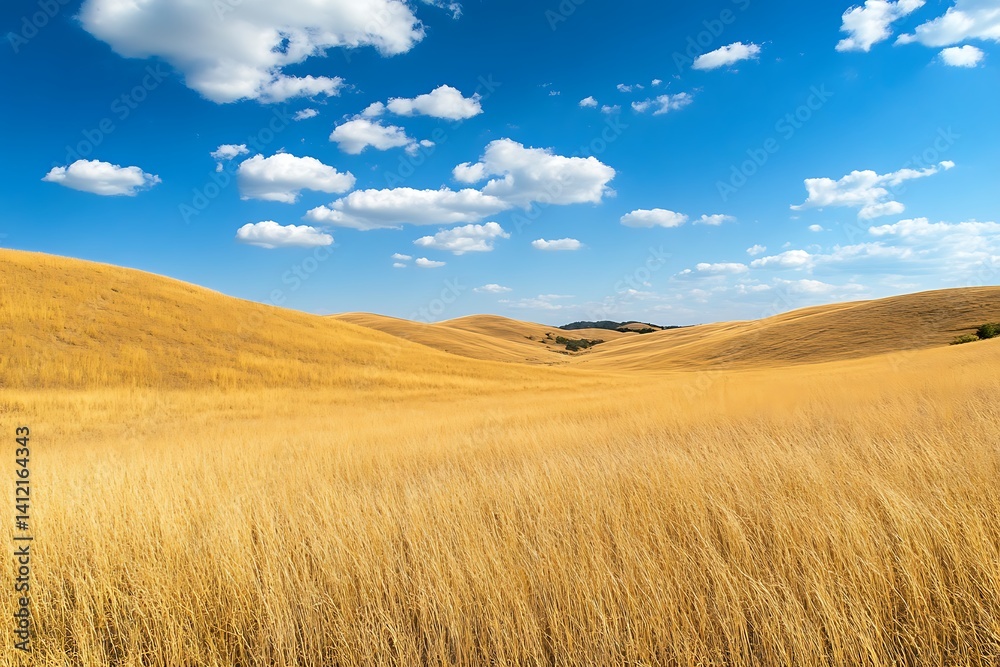 Tranquil Rural Setting Featuring Wide Fields of Golden Grass. Tranquil Rural Setting Featuring Wide Fields of Golden Grass.