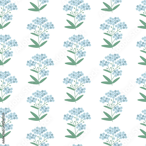 Botanical flower pattern on white background. Hand-drawn vector illustration in flat style.
