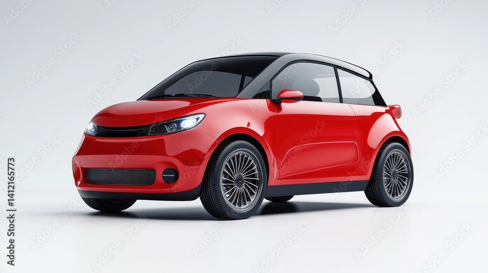 Fototapeta premium A compact brigth red electric car mockup with a modern and clean design, viewed at a front-side angle.