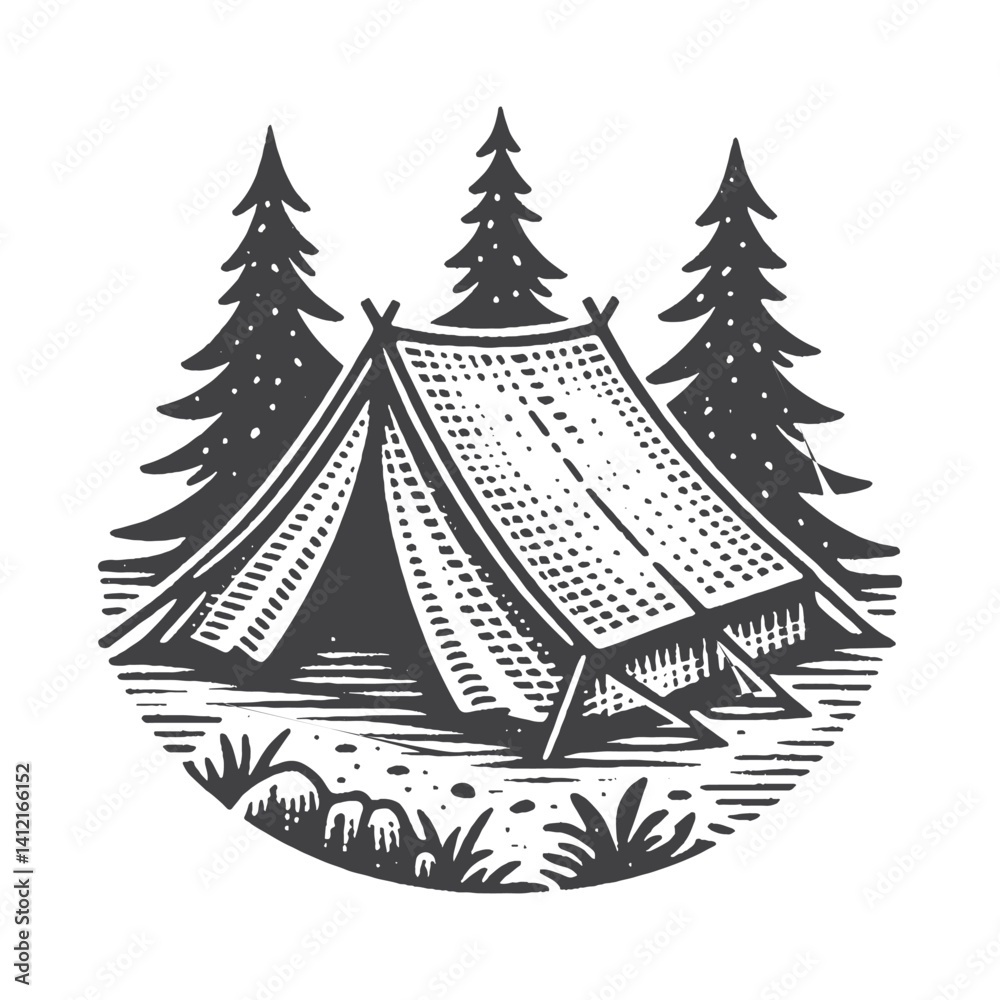 Obraz premium Simple Tents Outdoor Vector Design – Vintage Logo & Retro Illustration