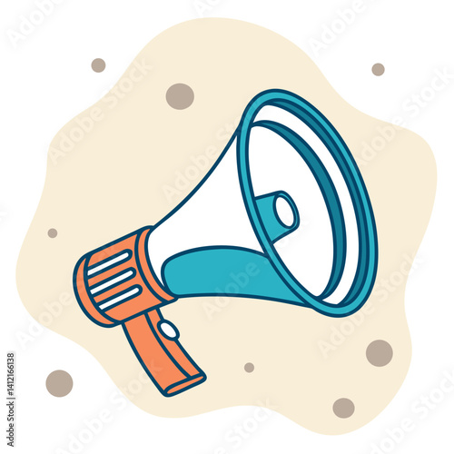 Orange Hand Holding Blue and White Megaphone for Announcement.