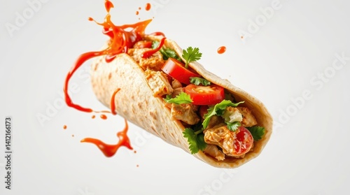 tasty shawarma doner burito with ketchup splashes