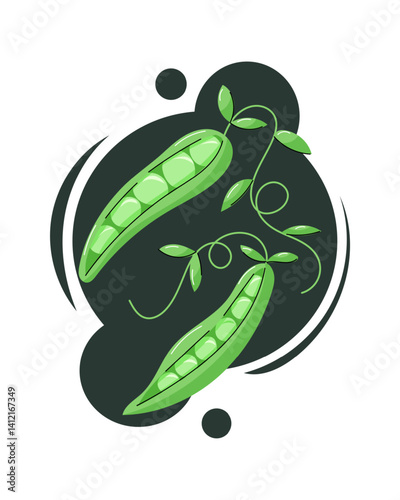 Wallpaper Mural Cartoon vector illustration of vibrant peas with green tops on a dark abstract background. Bright, playful, and perfect for food or farm-themed designs. Torontodigital.ca