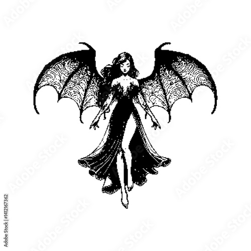 Gothic fairy with bat wings, elegant silhouette and dark attire