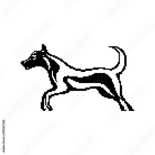 Stylized black and white illustration of a running dog showcasing dynamic movement