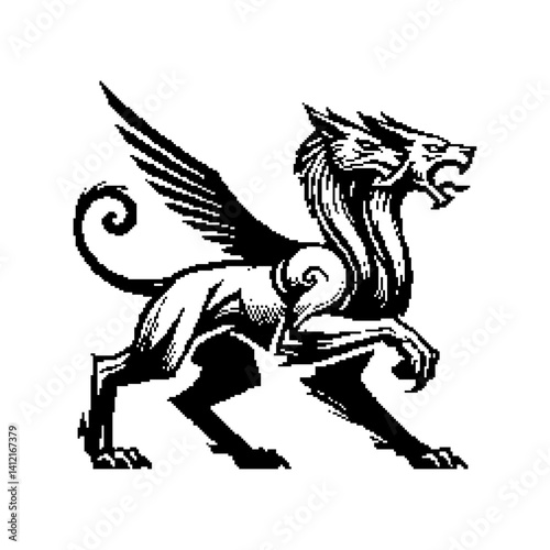 A detailed illustration of a winged griffin in an expressive, mythical style