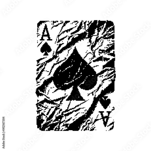 Crumpled ace of spades playing card with intricate black design