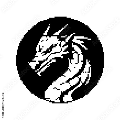 Stylized black and white dragon emblem with sharp features and circular outline