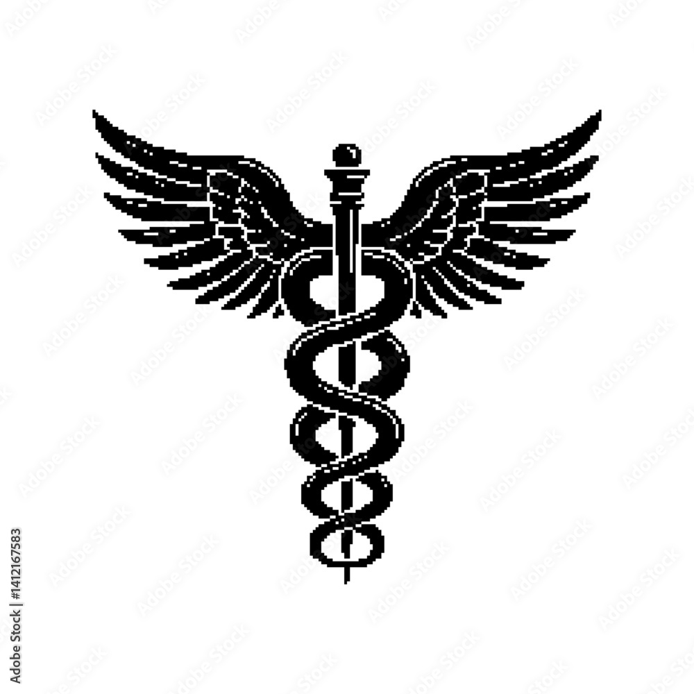 Winged caduceus symbol representing medicine and healing Winged caduceus symbol representing medicine and healing
