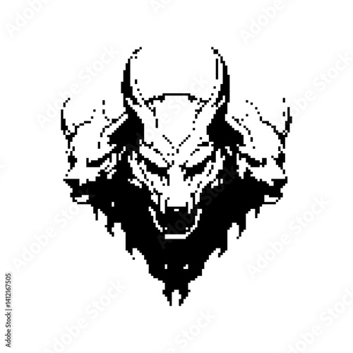 Bold monochromatic illustration featuring a stylized three-headed wolf with sharp features