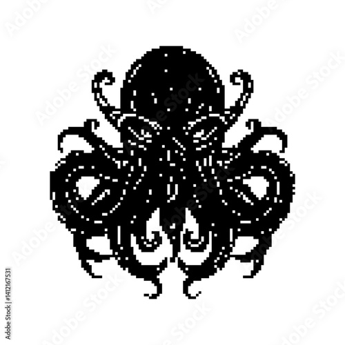 Stylized illustration of a black octopus with intricate tentacles