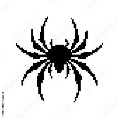 Black silhouette of a spider with geometric features on a white background