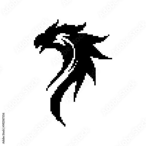 Black silhouette of a dragon with stylized flames in a minimalist design