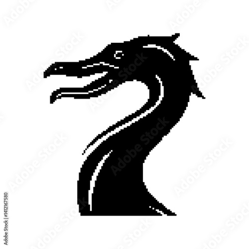 Stylized black dragon silhouette with a flowing neck design