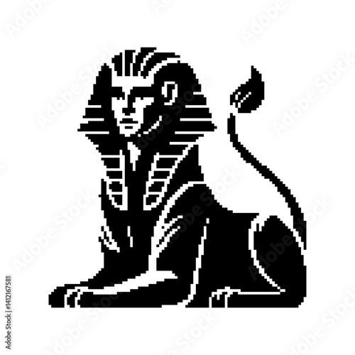 Black silhouette of a sphinx with human features, minimalist design