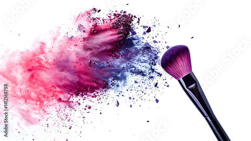 Vibrant Colorful Makeup Brush Crafting a Stunning Cosmetic Explosion on Dark Background