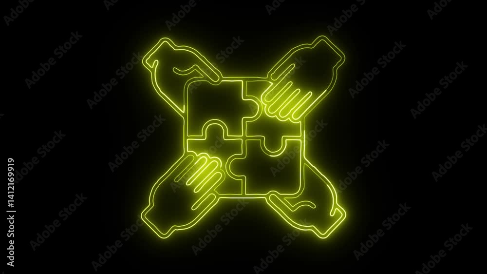 Glowing neon teamwork Connection icon isolated on black background. HD Video motion graphic animation