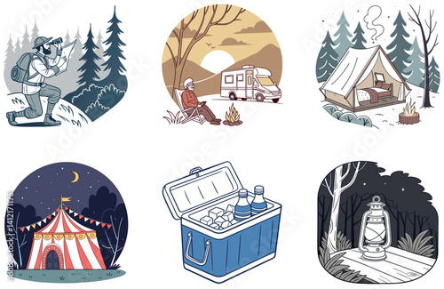 Camping Bundle. Refugees Camp Survival Collection Illustrations