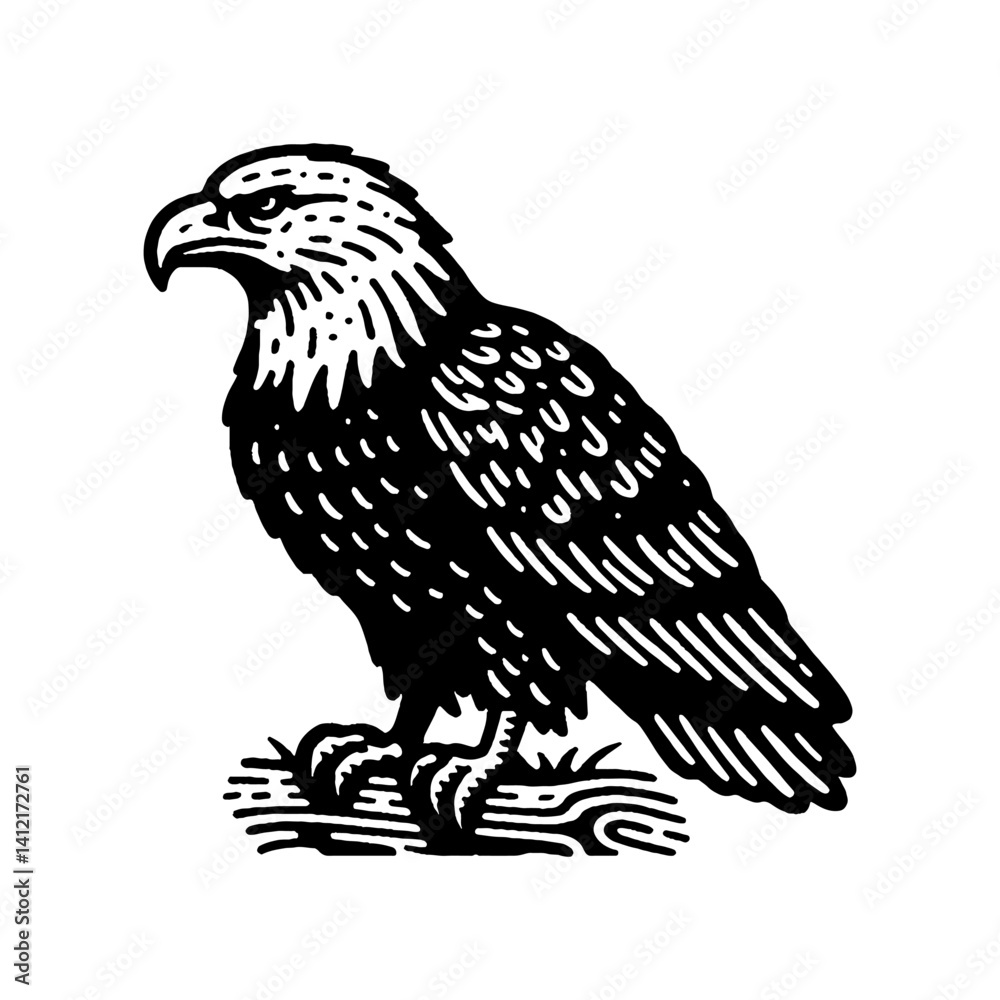 Obraz premium Simple Eagle Side View Vector Design – Vintage Logo & Retro Illustration