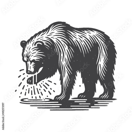 Simple Bear Shaking Off Water Vector Design – Vintage Logo & Retro Illustration