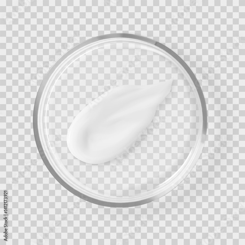 Facial and body skin care beauty product smear in petri dish isolated vector illustration. Concept cosmetic skincare laboratory tests and research