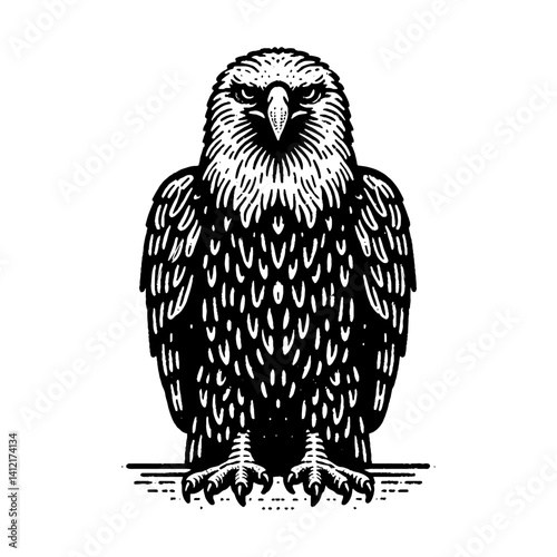 Simple Golden Eagle Front View Vector Design – Vintage Logo & Retro Illustration