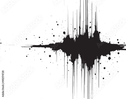 Abstract Black Painting with Vertical Lines and Spots in Minimalist Style