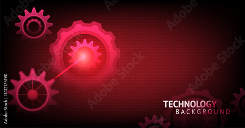 vibrant red technology background featuring interconnected glowing gears, symbolizing innovation and progress. design conveys futuristic and dynamic feel. digital technology background