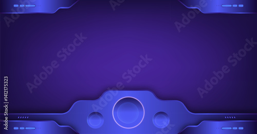 Futuristic purple background with glowing neon elements, featuring sleek sci fi design and circular accents, perfect for technology or gaming themes. digital technology background