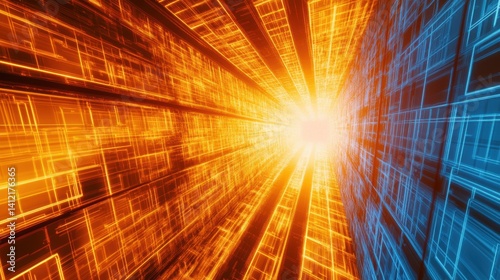 Abstract Digital Point of Light with Orange and Blue Pattern