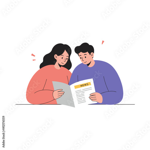 Couple reading news together in a cozy setting  