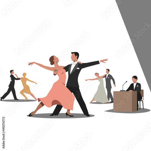 Dance Competition Pair Performing Elegantly in a Dance Hall  