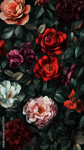 Vibrant Rose Bouquet Phone Wallpaper Red Pink Purple & White Roses | HD Mobile Background