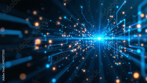 Abstract Technology Background with Blue Light and Circuit Patterns