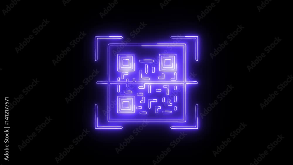 Glowing neon qr code icon isolated on black background. HD Video motion graphic animation