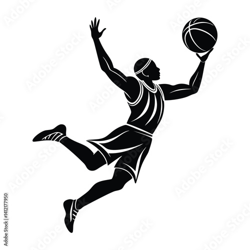 Dynamic Silhouette of a Basketball Player Making a Shot