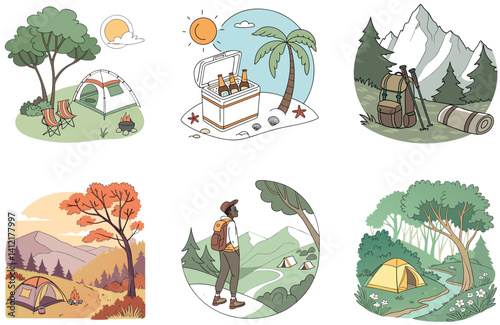 Camping Bundle. AI-Generated Circus Tent Collection Illustrations