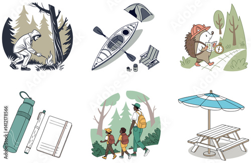 Camping Bundle. Outdoor Summer Fair Celebration Collection Illustrations