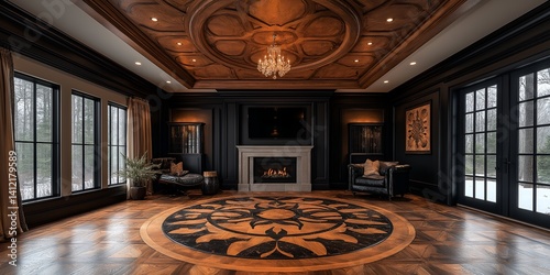 Living room with wooden floor ai generated art