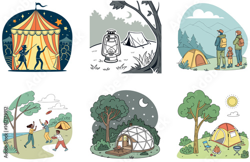 Camping Bundle. Pile of Camping Equipment Collection Illustrations