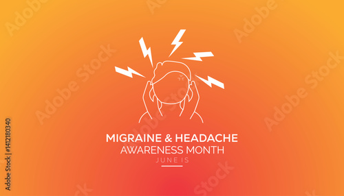 June is National Migraine and Headache Awareness Month. Vector template Design for banner, greeting card, poster, prints, social media post ,flyer , T shirt with background.