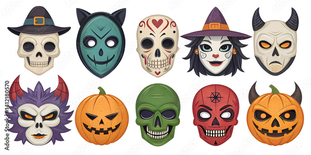 various halloween masks isolated on transparent background various halloween masks isolated on transparent background