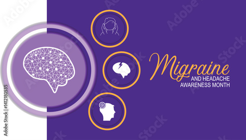 June is National Migraine and Headache Awareness Month. Vector template Design for banner, greeting card, poster, prints, social media post ,flyer , T shirt with background.