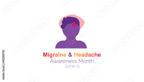 June is National Migraine and Headache Awareness Month. Vector template Design for banner, greeting card, poster, prints, social media post ,flyer , T shirt with background.
