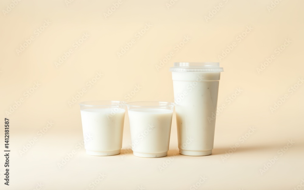 Creamy Yogurt Drinks In Plastic Cups Ready To Enjoy Refreshing And Smooth Texture Perfect For ASummer Day Creamy Yogurt Drinks In Plastic Cups Ready To Enjoy Refreshing And Smooth Texture Perfect For ASummer Day